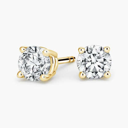 Perfect 4-Prong Lab Diamond Stud Earrings in 18K Yellow Gold