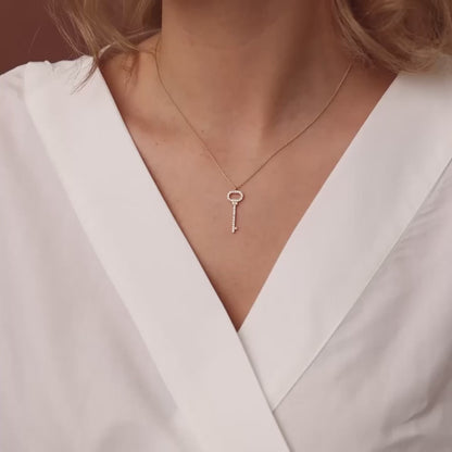 14K Gold Diamond Key Charm Necklace