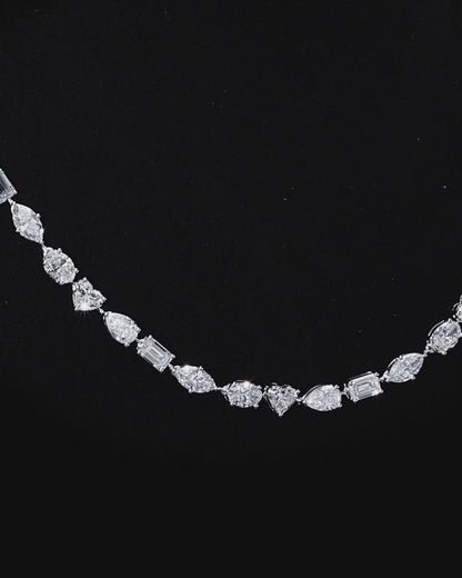 28.90 Carat Multi Shape Lab Grown Diamond Tennis Necklace in 14k White Gold
